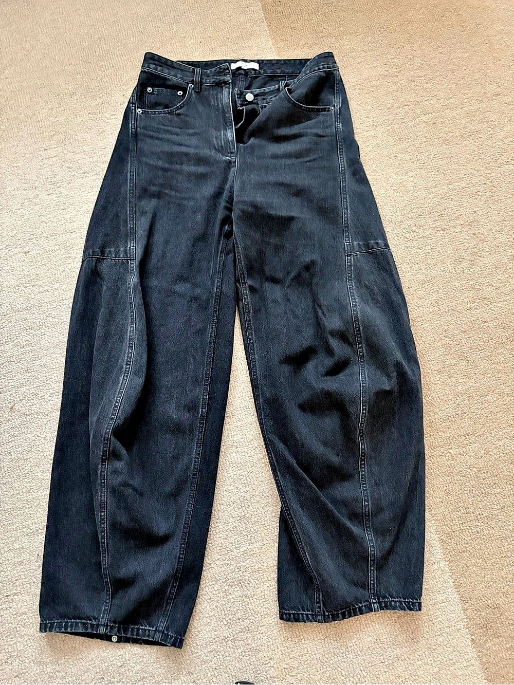 Tibi Black Denim Sid Jean Wide Leg Jeans Black Waist 28